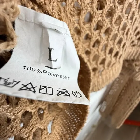 Crochet Mesh Cropped Sweater L Open Weave Festival Boho Beach Cover Up Top Y2K - Picture 7 of 8